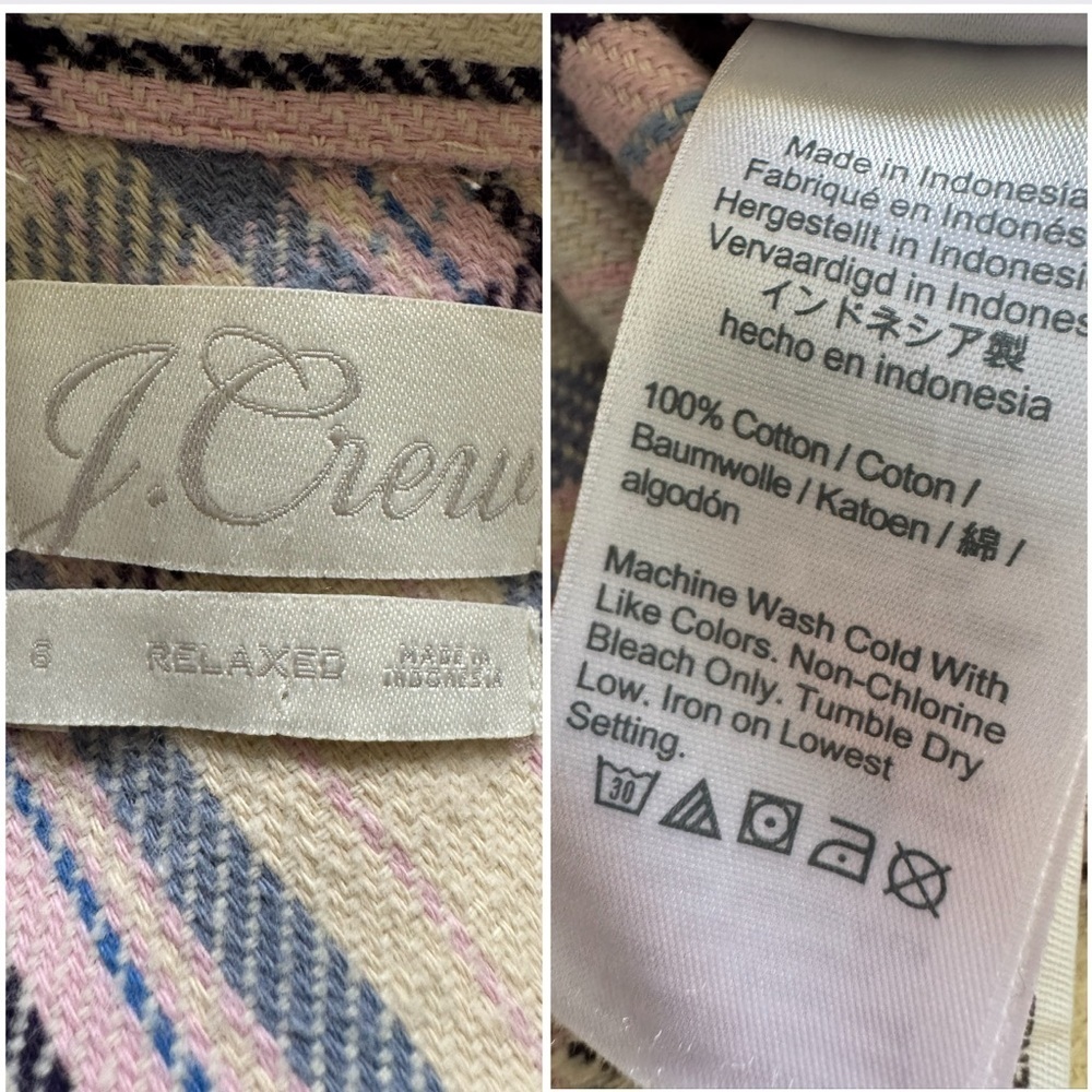 J. Crew Reimagined Thick Flannel Pockets 100% Cotton Pearl snap Button Size  8 - Picture 8 of 14